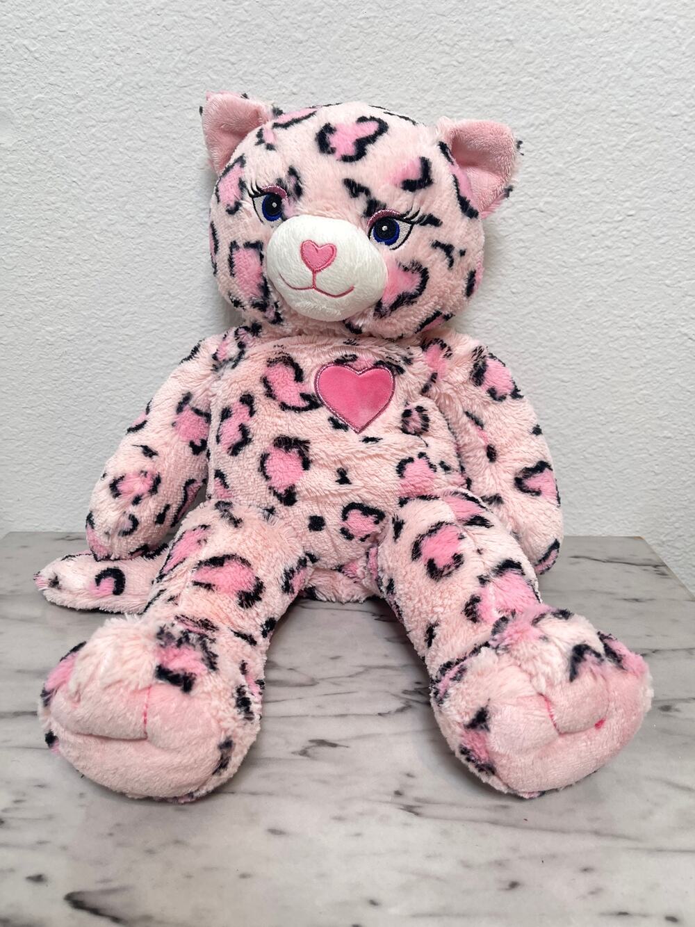 Build-A-Bear Pawfect Pink Leopard Sassy Cat Plush Heart Stuffed Animal 19”